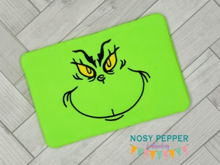 Grumpy green guy mug rug (2 versions and 5 sizes included) machine embroidery design DIGITAL DOWNLOAD For Sale