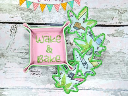 Wake and bake wipe and tray set (2 sizes of wipes & 2 sizes of trays included) machine embroidery design DIGITAL DOWNLOAD on Sale