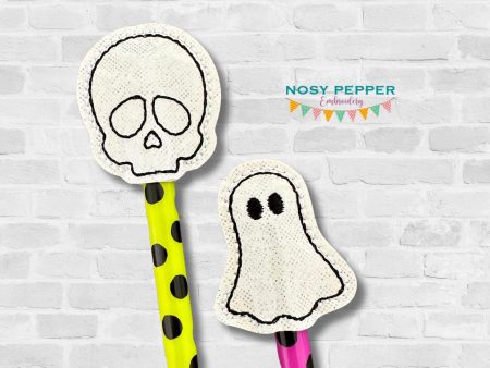 Ghost Skull pencil topper set machine embroidery design SEPT 24 PATREON BUNDLE (single and multi included) DIGITAL DOWNLOAD Hot on Sale