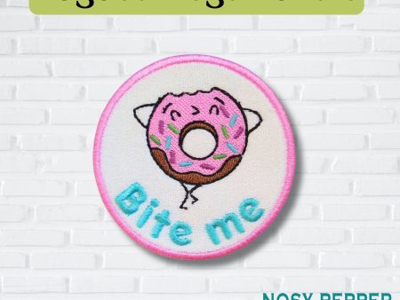 Bite Me Donut patch (2 sizes included) machine embroidery design DIGITAL DOWNLOAD For Cheap