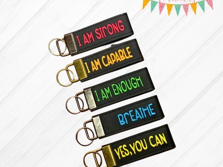 Affirmation Keyfob set of 5 designs (2 sizes included) machine embroidery design DIGITAL DOWNLOAD For Cheap